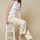Seashell Beach Motif Print Barrel Denim Pants