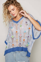 V-neck Floral Outseam Sweater