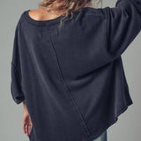 Raw Edge V-Neck Oversized Sweatshirt