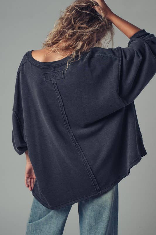 Raw Edge V-Neck Oversized Sweatshirt