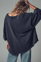Raw Edge V-Neck Oversized Sweatshirt