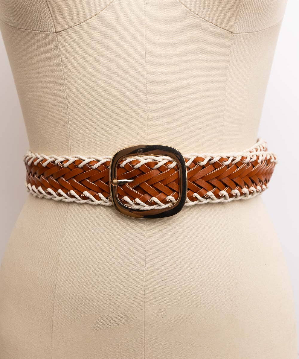 Crochet Trimmed Woven Leather Belt