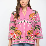 FRONT NECK TIE PRINT KNIT SWEATER FW10530