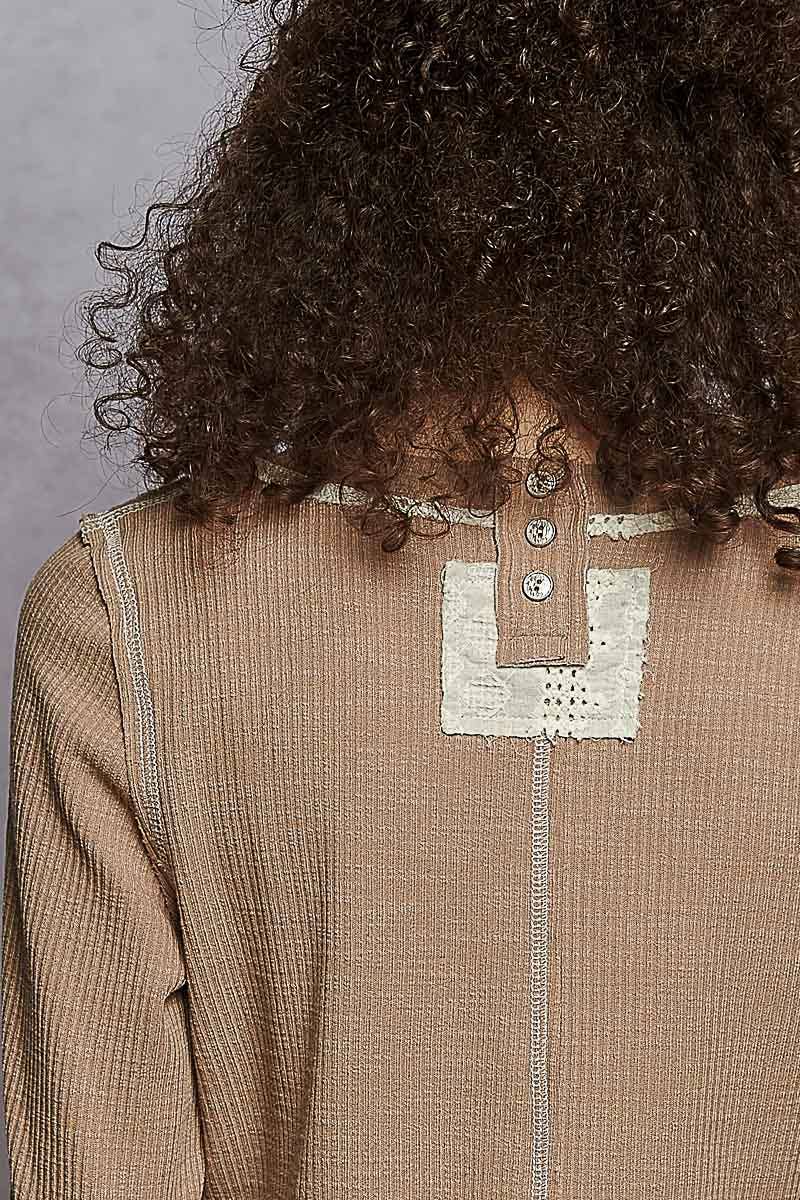 Eyelet Panel Rib Knit Top