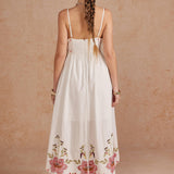 Embroidered Palm & Floral Scalloped Midi Dress