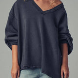 Raw Edge V-Neck Oversized Sweatshirt