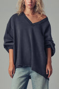 Raw Edge V-Neck Oversized Sweatshirt