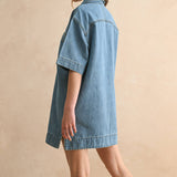 Suede Lace Up Denim Shirt Dress
