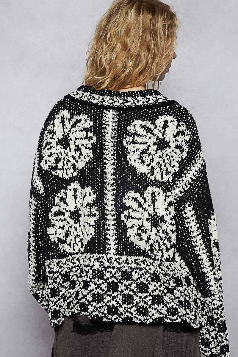 Crisscross Pattern Drawstring Sweater