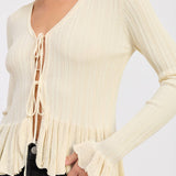 LONG SLEEVE RIBBED RUFFLE TOP