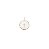 Gold White Round Disc with Gold Cross Charm