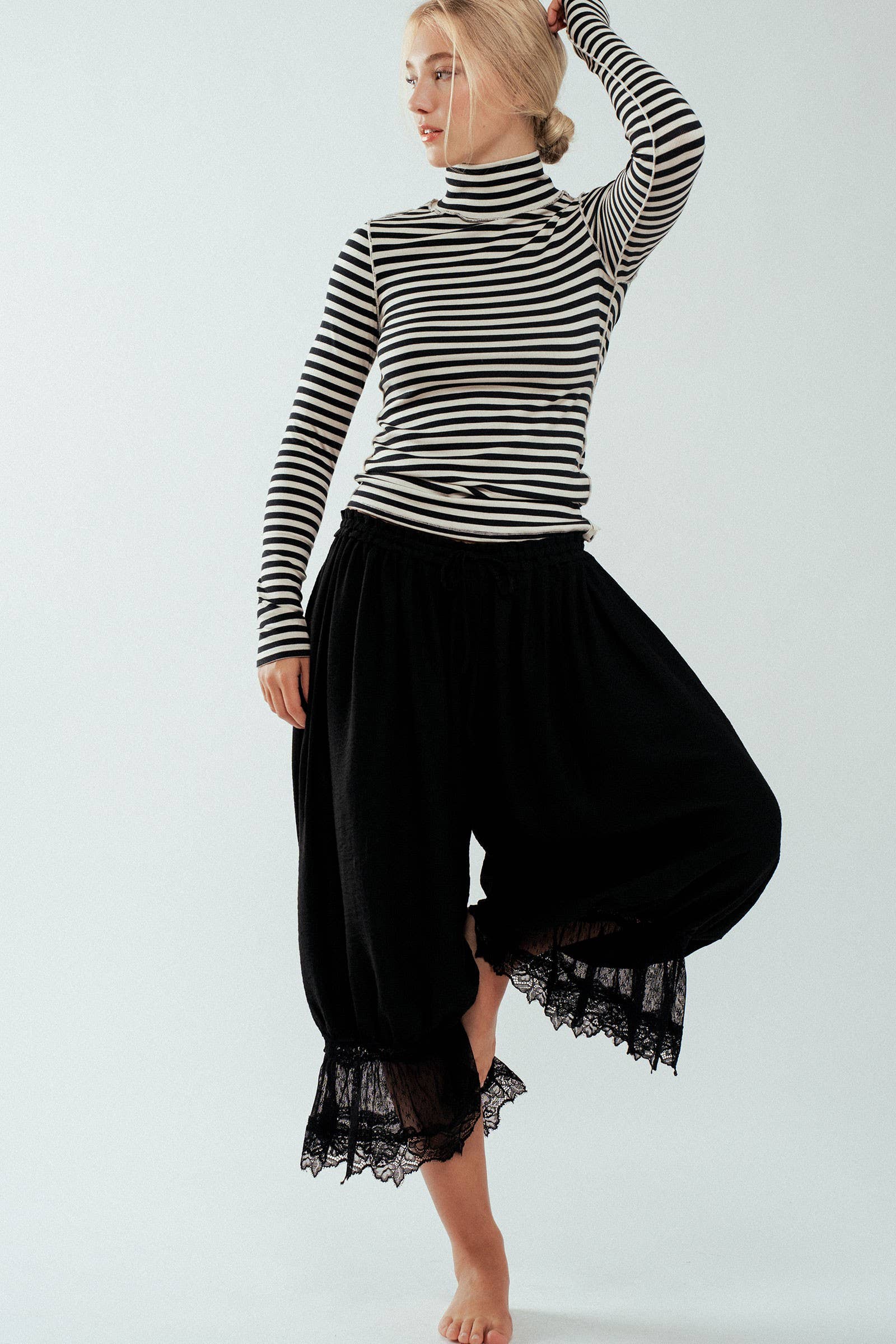 Striped Turtleneck Knit Top