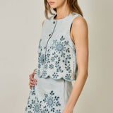 71098 Embroidered Eyelet Washed Vest