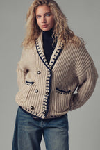 Chunky Knit Oversized Contrast Cardigan