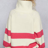 Long sleeve mock neck contrast stripe sweater top