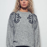 Tentacle Embroidered Gray Sweater