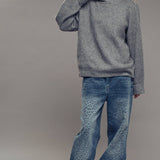 Relaxed Waffle Knit High Neck Sweater