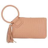Faux Leather Woven Fringe Cuff Handle Clutch Bag