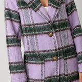 60871 Fuzzy Plaid Long Coat