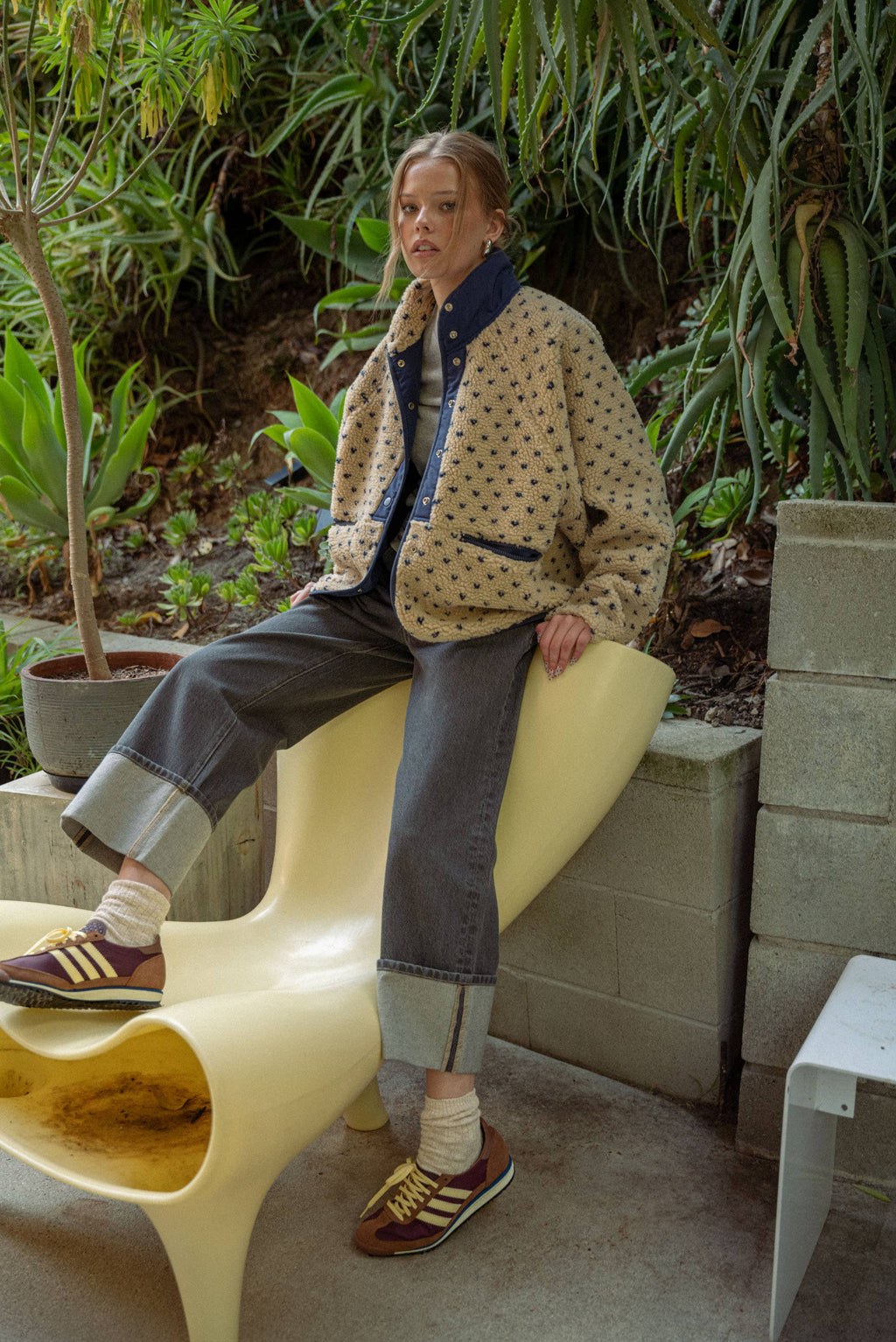 Button Front Polka Dot Sherpa Jacket