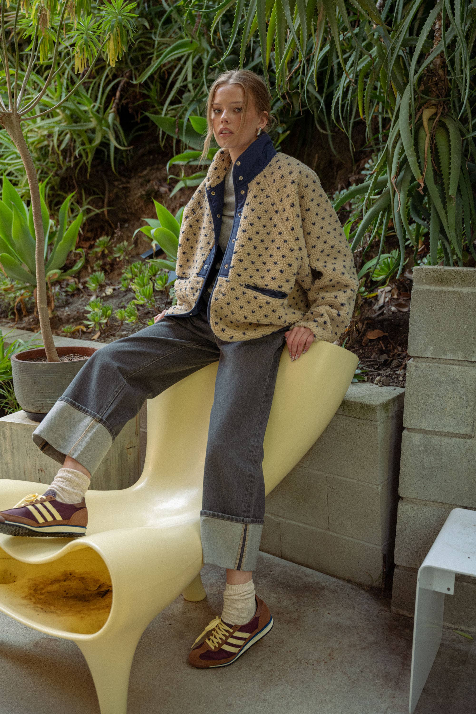 Button Front Polka Dot Sherpa Jacket