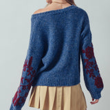 Romantic Floral Embroidered V-Neck Sweater