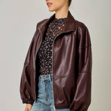 61652 Oversized Faux Leather Jacket