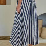 Striped Back Elastic Midi Skirt