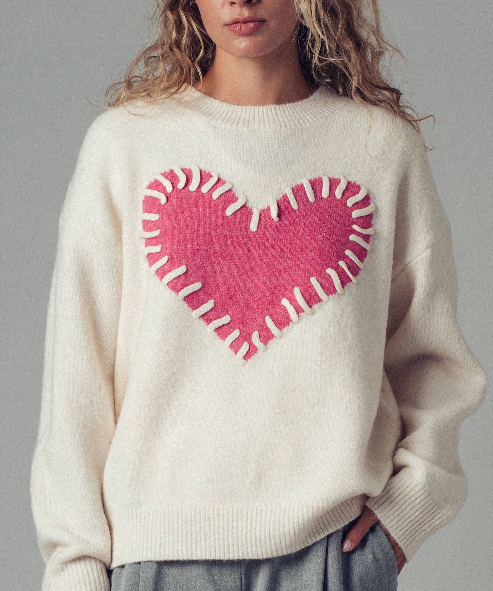 Heart Appliqué Knit Sweater