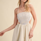 ID10176 SCALLOP APLIQUE CRISS CROSS BACK FLARE MINI DRESS