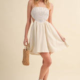 ID10176 SCALLOP APLIQUE CRISS CROSS BACK FLARE MINI DRESS