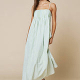 Stripe Print Pleated Spaghetti Straps Maxi Dress