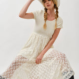 Floral Lace Smocked Bodice Maxi Dress