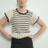 MAS3129 STRIPED CROCHET S/S SWEATER
