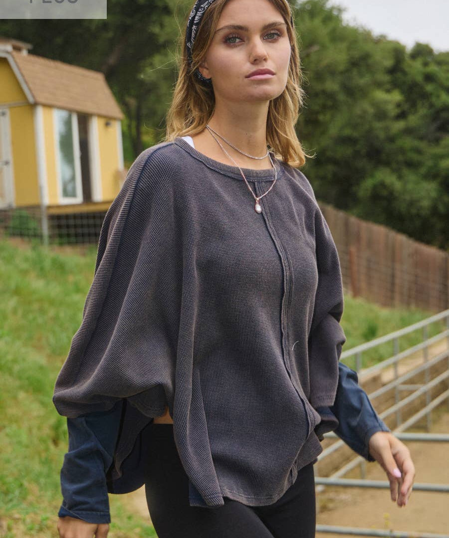Plus Acid Washed Thermal Batwing Pullover