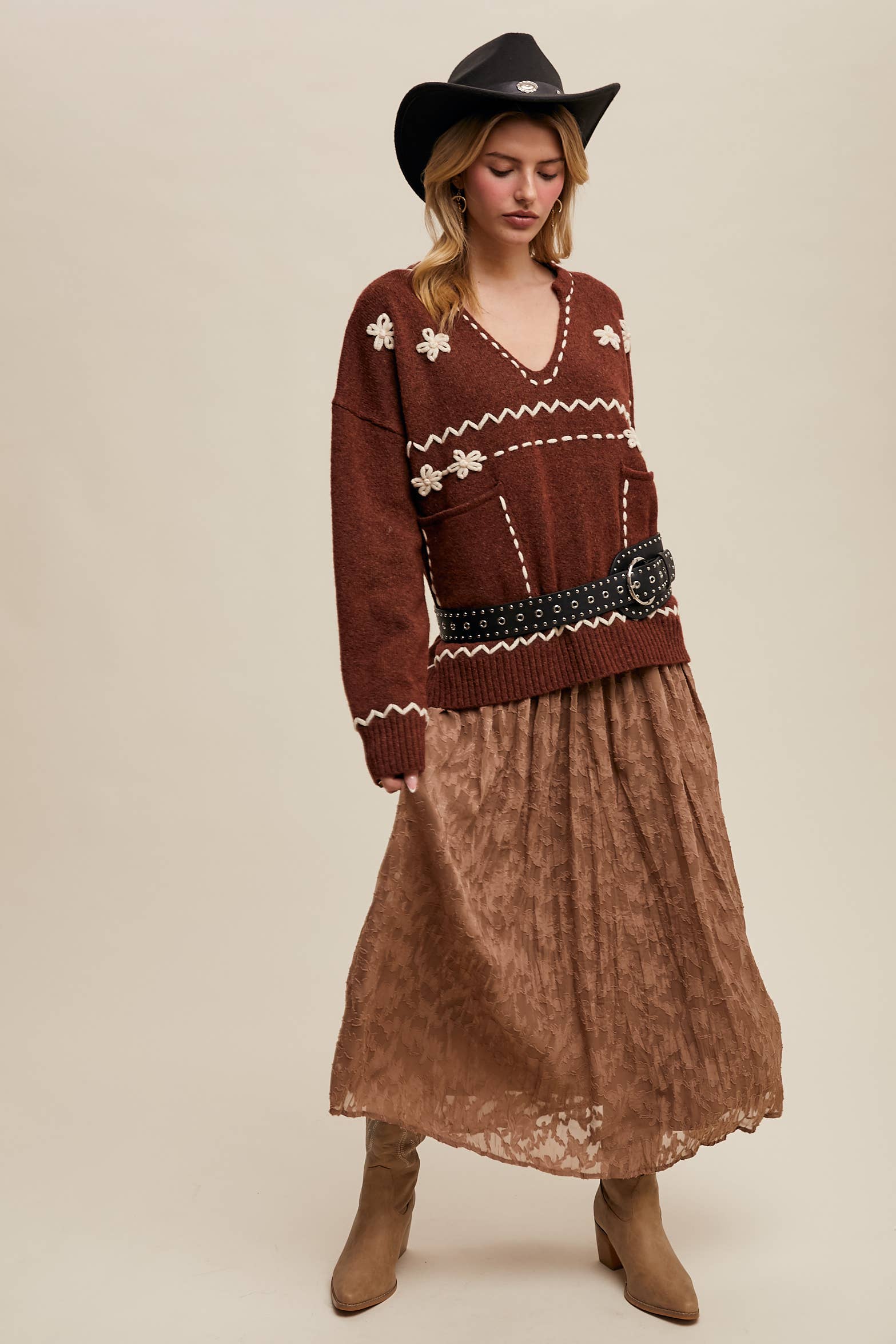 Floral Embroidered Knit Sweater