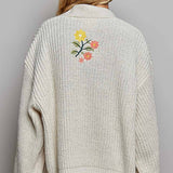 Multicolor Floral Embroidery PEACE Letter Knit Cardigan