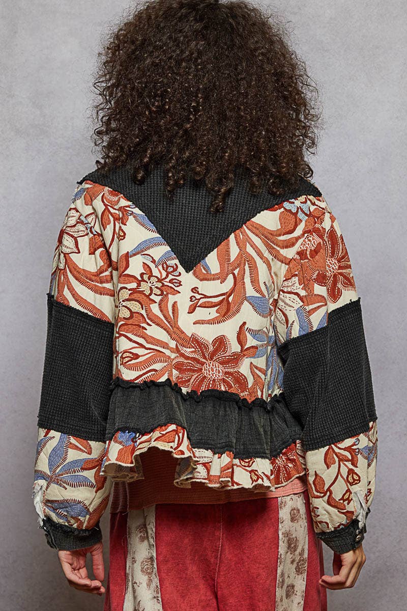 Quilted Floral Raw-Edge A-Line Jacket