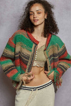 Textured Striped Sweater Cardigan