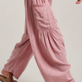 Striped Cotton Drawstring Harem Pants