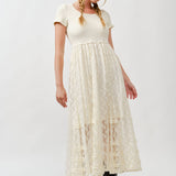 Floral Lace Smocked Bodice Maxi Dress
