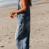 Distressed Capri Denim Overalls