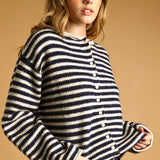 J7562   STRIPED BUTTON FRONT SWEATER CARDIGAN