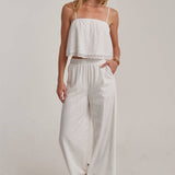 EYELET LACE CROPPED CAMI TOP AND WIDE LEG PANTS SUMMER SET