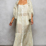 Sleeveless Round Neck Tassel Shoulder Tie Woven Maxi Dress