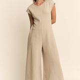 Plus - Soft Knit Seamed Cap Sleeve Wide-Leg Jumpsuit