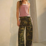 Washed Camo Printed Cotton Pants