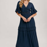 V-Neck Lace Trim Maxi Dress