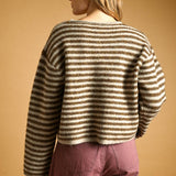 J7562   STRIPED BUTTON FRONT SWEATER CARDIGAN