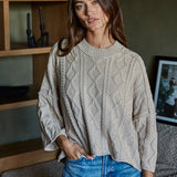 Quarter Sleeve Loose Cable Knit Sweater